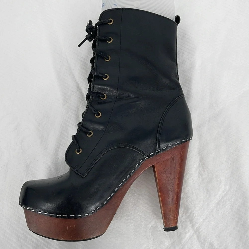 N.Y.L.A. Shonda Leather Platform Boot Womens High Heel‎ Strap Party Pump 7.5